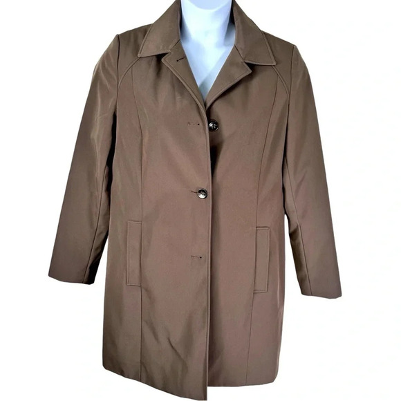 Calvin Klein woman’s tailored over coat Taupe scuba fabric Size Medium - Picture 1 of 7